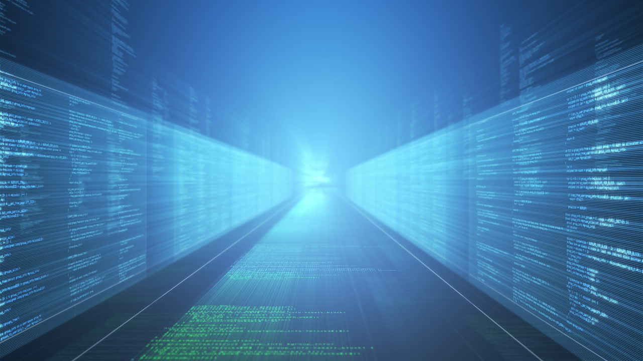 Animation of digital information on blue background