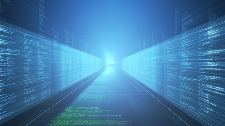 Animation of digital information on blue background