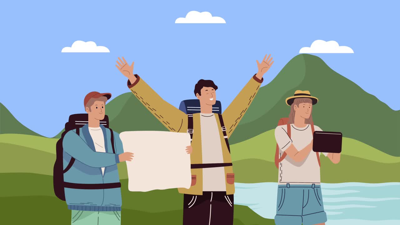 group of campers in the lake