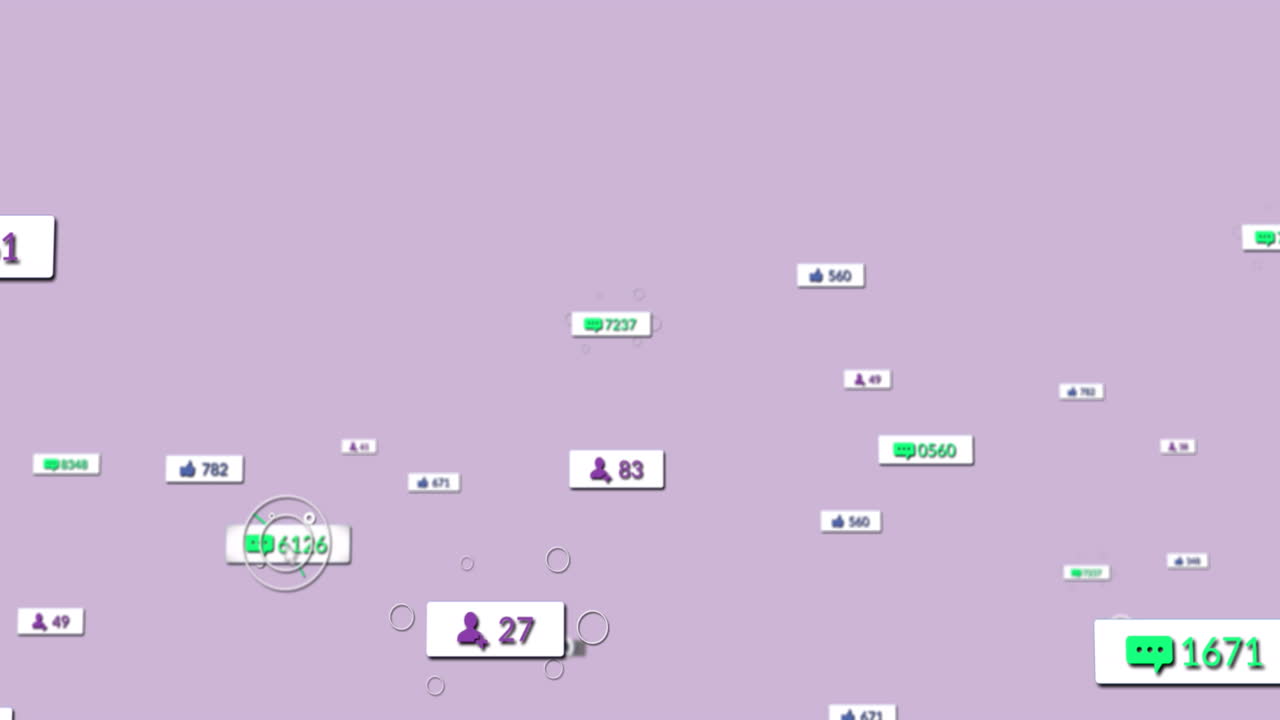 Animation of social media data processing over purple background