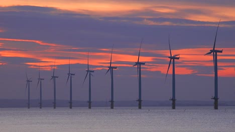 a wind farm generates electricity along a coastline at sunset 4