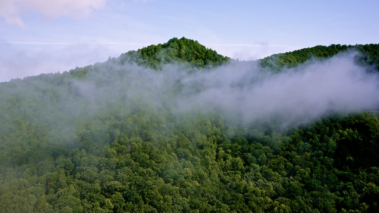 Dramatic drone capture of the foggy Smoky Mountains in the USA