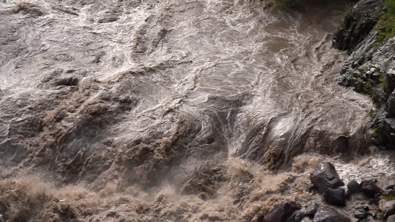 Raging Flooded River Flowing In Slow motion