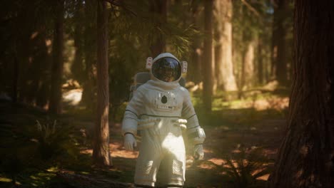 astronauta solitario en el bosque oscuro