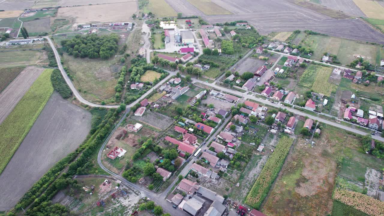 Flying Over Balkan Village Rural Romania