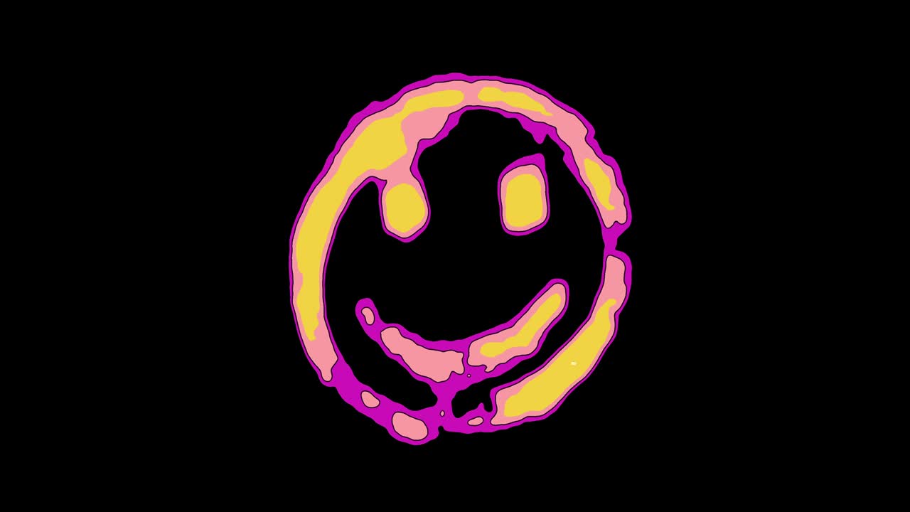 Animation with a simple smiling emoji in acid colors on a black background
