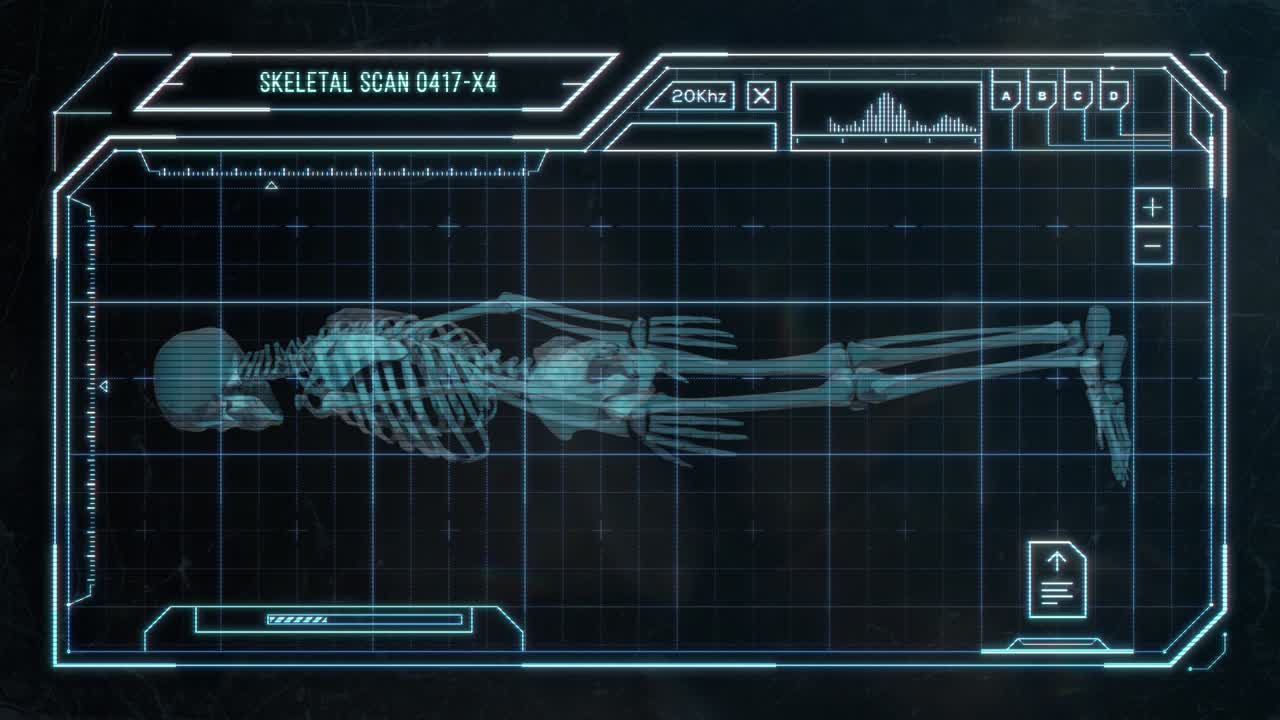Sci-Fi Display Screen Showing a Scan of a Human Skeleton