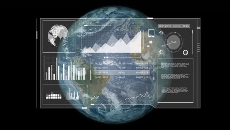 Animation-Der-Digitalen-Datenverarbeitung-über-Dem-Globus-Auf-Schwarzem-Hintergrund