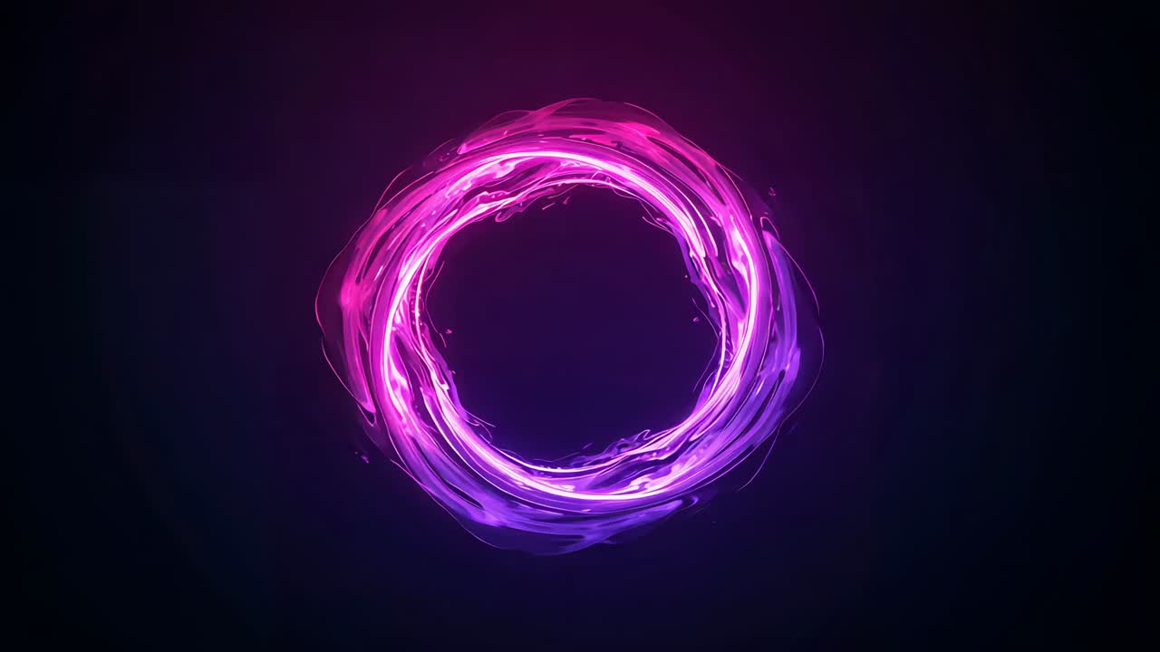 Starting glowing neon strands forming ring in gradient backdrop, rotating with pulsing color shifts