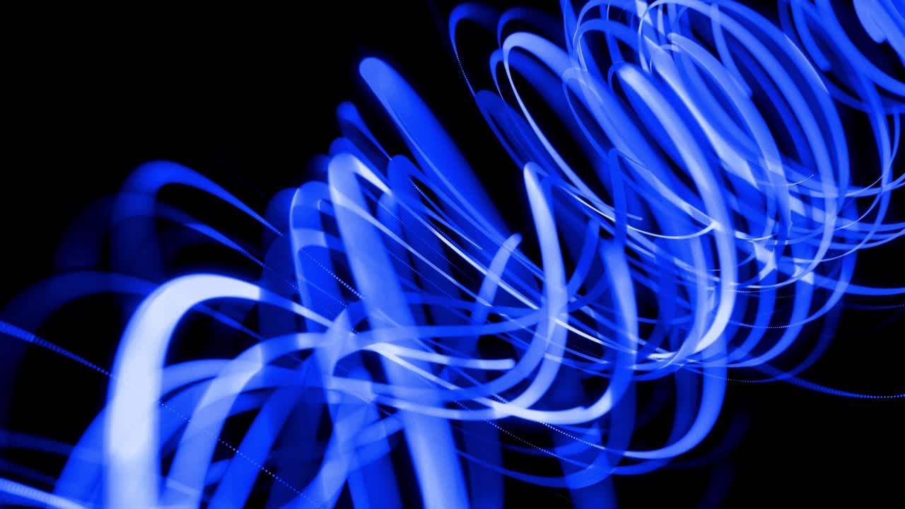 diseño de movimiento bg de partículas de flujo que dan forma a líneas, hélices y estructuras abstractas. líneas azules girando en espiral vuelan a lo largo de la trayectoria giratoria. 3d render elegante fondo abstracto creativo en 4k.