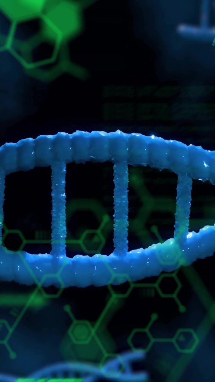 Animation of dna strands and data processing on black background