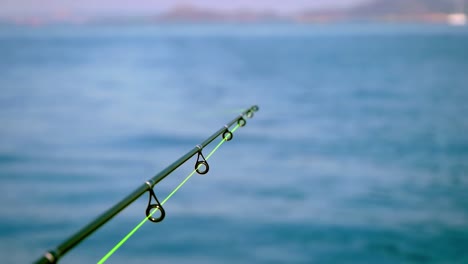 close up of fishing rod with hooks and line passing through them