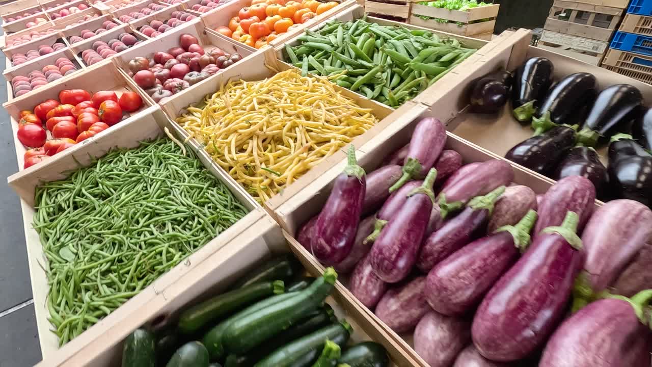 Colorful display of fresh fruits and vegetables