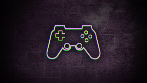 animation of video game controller illustration against abstract black background, copy space