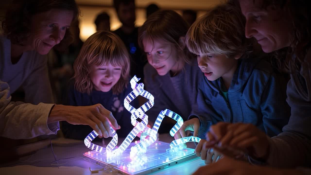 Bambini partecipano ad attività creative sulla luce durante un evento della fiera scientifica
