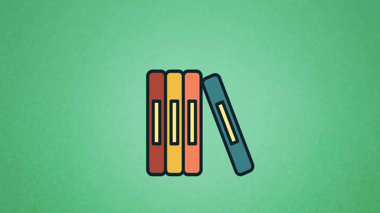 animación del icono de los libros escolares sobre fondo verde