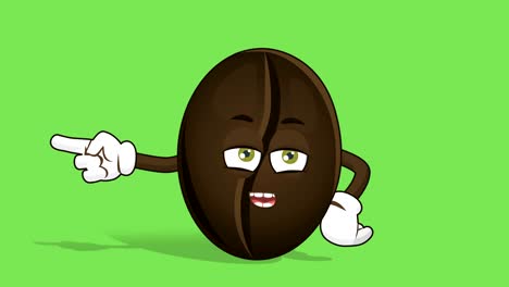 cartone animato caffè fagiolo sinistro puntatore cattivo con faccia animazione alfa matte