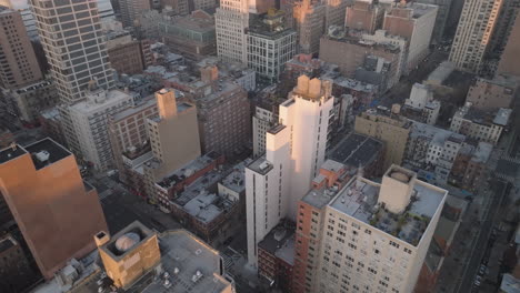 aerial view of rooftops in new york city. shot at sunrise in new york city.