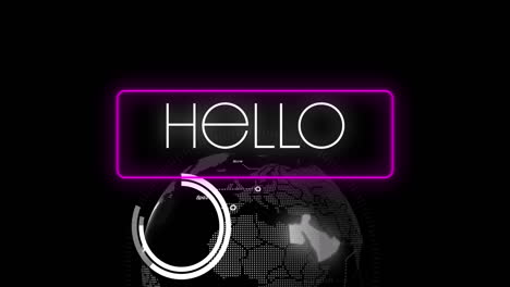 animación del texto de saludo sobre el globo sobre un fondo oscuro