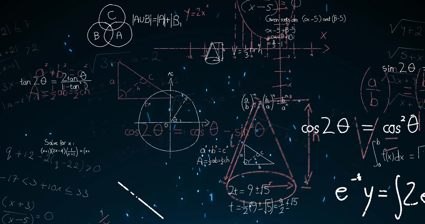 Animation of mathematical equations on black background