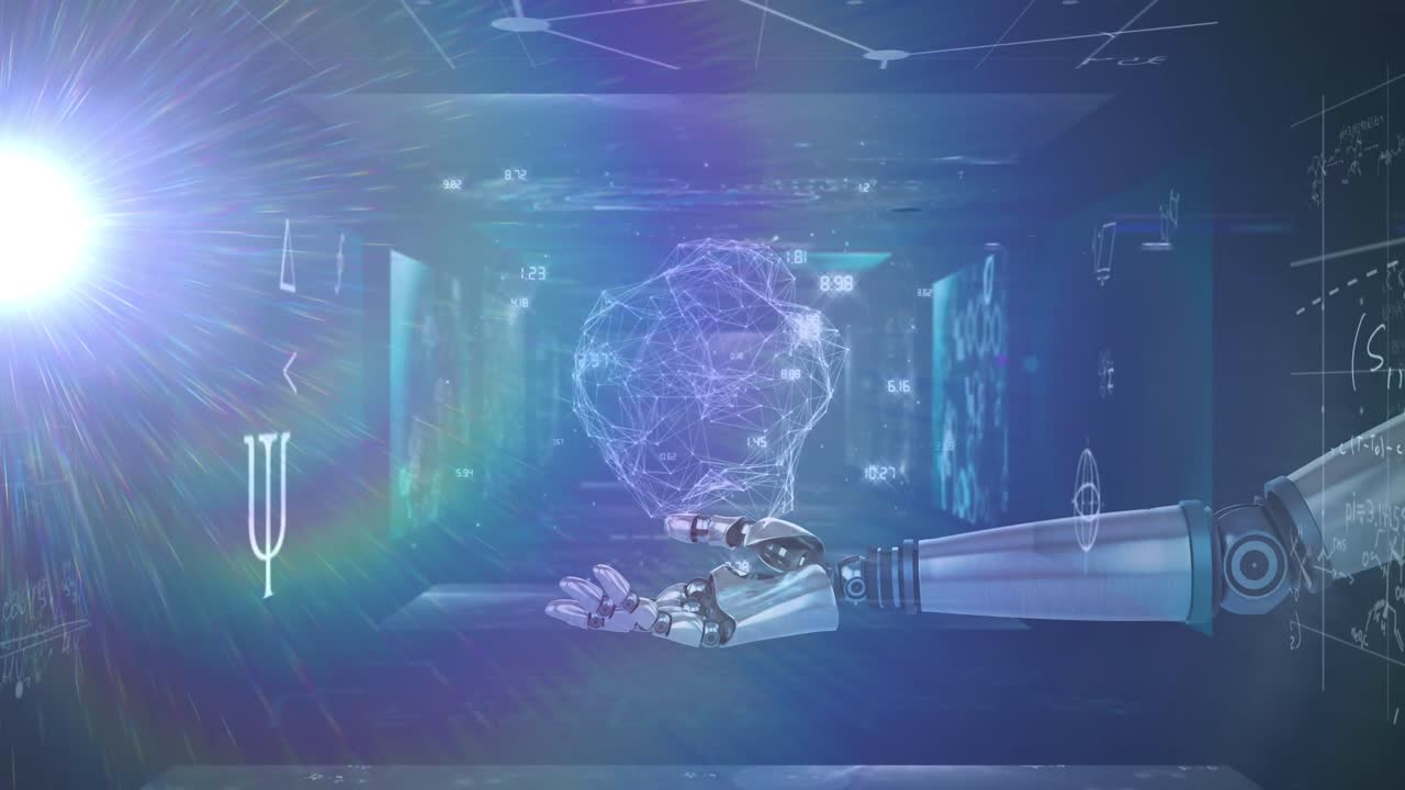 로 ⁇  팔과 모양의 애니메이션이 파란색 바탕에 있습니다.