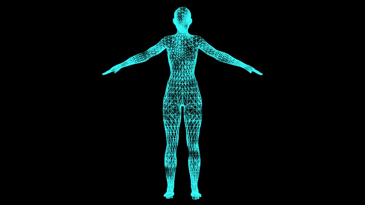 cuerpo de mujer, efecto holograma, animación en bucle