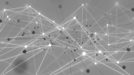 animation of white and black communication networks moving on grey background