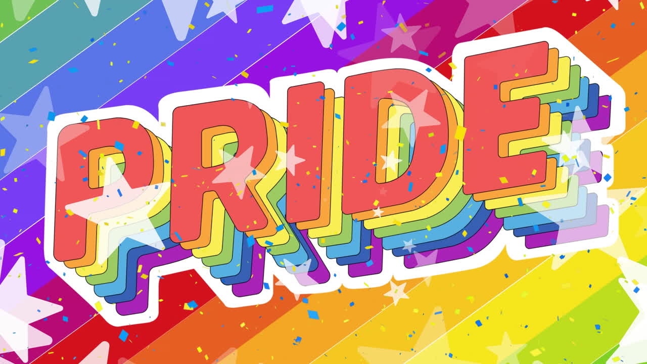 무지개 배경 에 있는 자존심 과 별 들 의 애니메이션