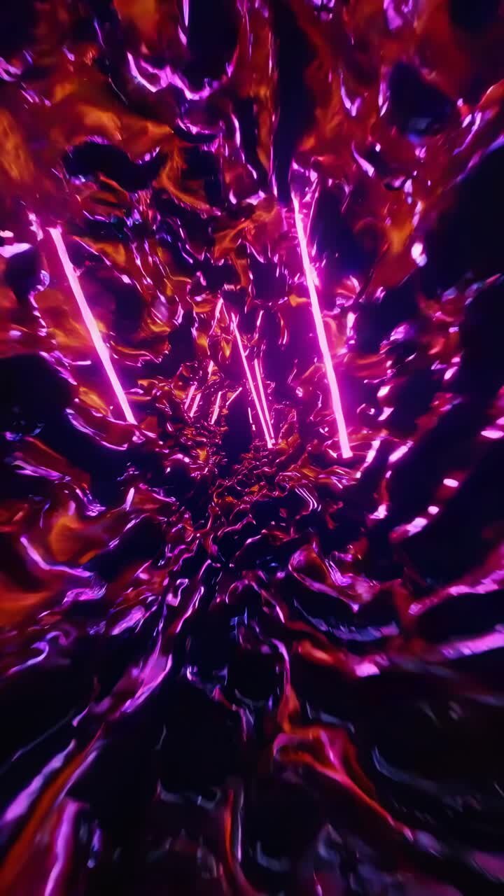 Tunnel astratto di luce al neon con dinamiche fluide luminose