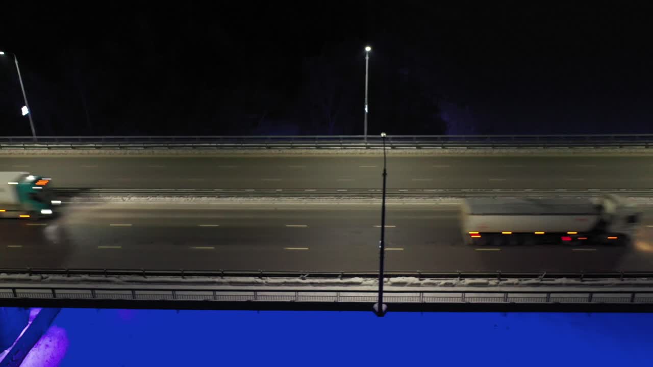 Night Highway View from Bridge with Snow