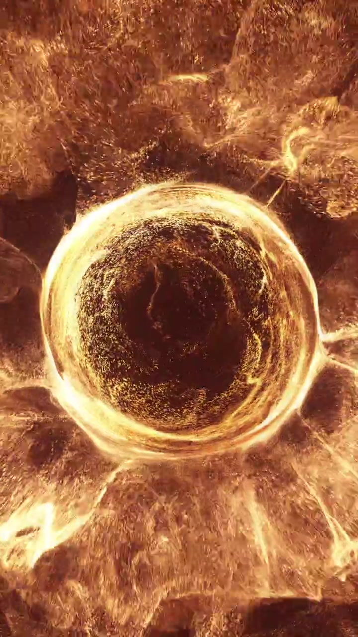 Sfera di Energia Dorata Astratta che si Espande e si Dissolve nell'Oscurità