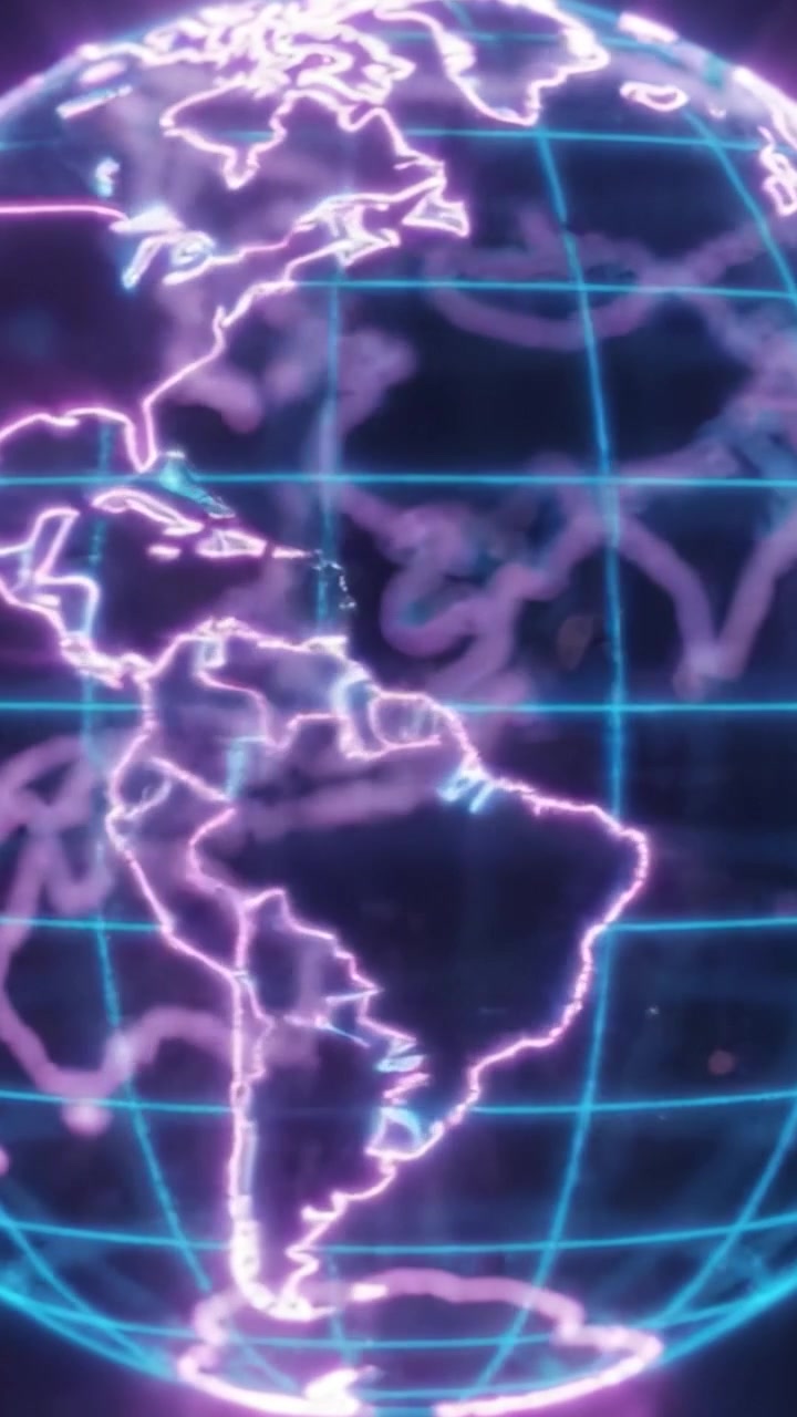 Una Straordinaria Visualizzazione della Terra: Uno Sguardo High-Tech al Nostro Pianeta Rappresentato come un Globo Brillantemente Illuminato con Linee al Neon e Punti Luce
