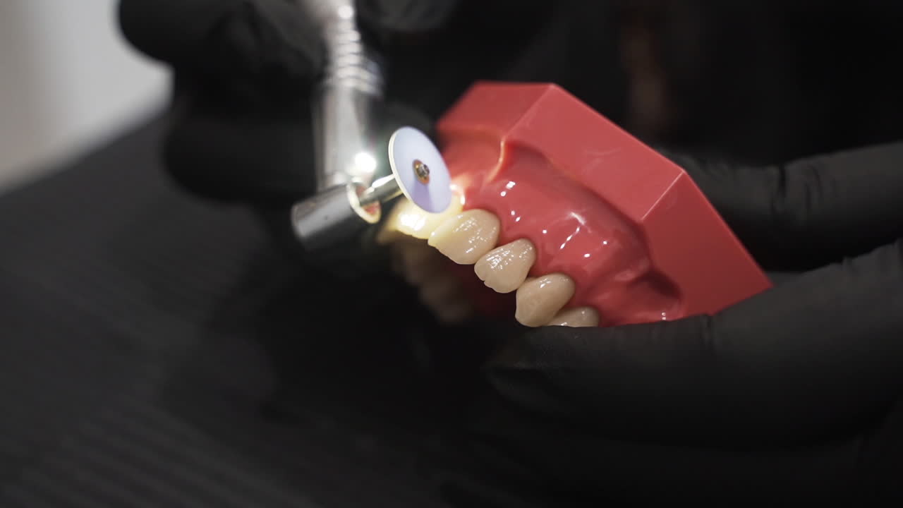 demostración sobre prótesis dentales de pulido de composite: primerísimo plano