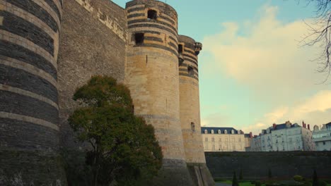 structure of château d'angers, castle in the city of angers in loire valley, france - tilt down