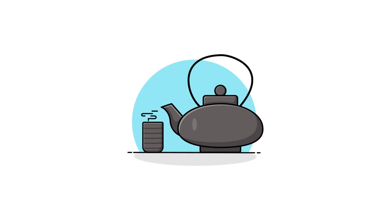 Illustrazione animata di una teiera e una tazza di tè fumante.