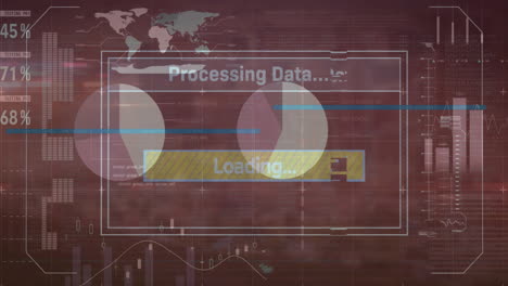 animation of financial data processing over cityscape