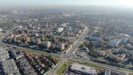 aerial view of busy streets of krakow city in poland, europe