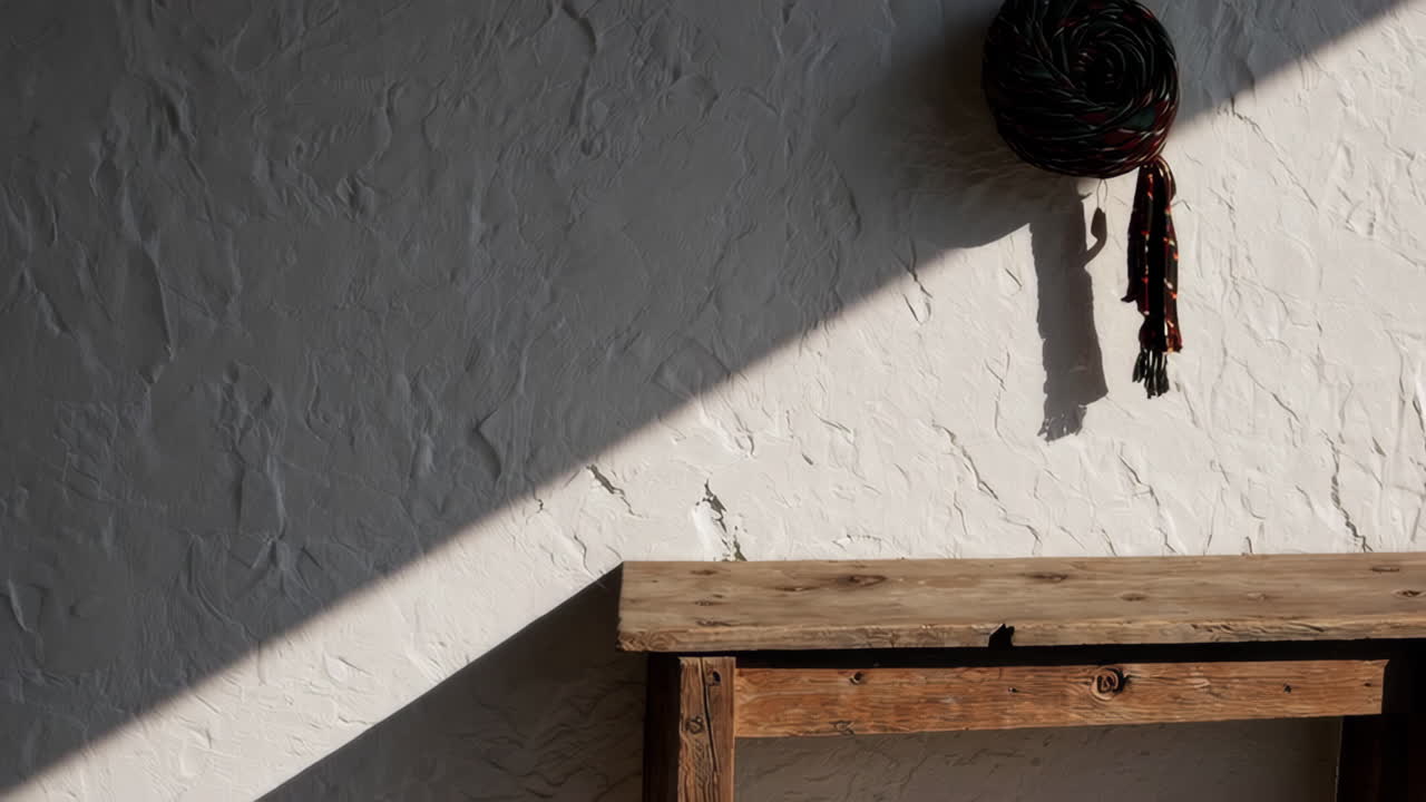 Rustic Wooden Table Against Textured Wall