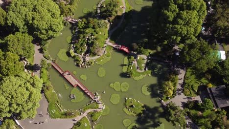 Antena-Hacia-Abajo-Que-Muestra-El-Idílico-Parque-Jardín-Japonés-En-Buenos-Aires-A-La-Luz-Del-Sol