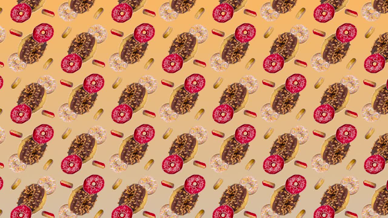 추상적인 다채로운 애니메이션 - 측면 보기 다른 도은 노란색 그라디언트 배경에서 대각선으로 순환하여 위로 이동합니다 - 원활한 루프.