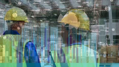 animación del procesamiento de datos sobre diversos trabajadores en el almacén