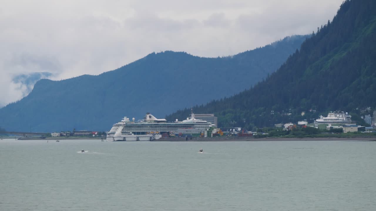 Summer cruises in Alaska. Cruise industry, cruise ship docked in Juneau, Alaska.