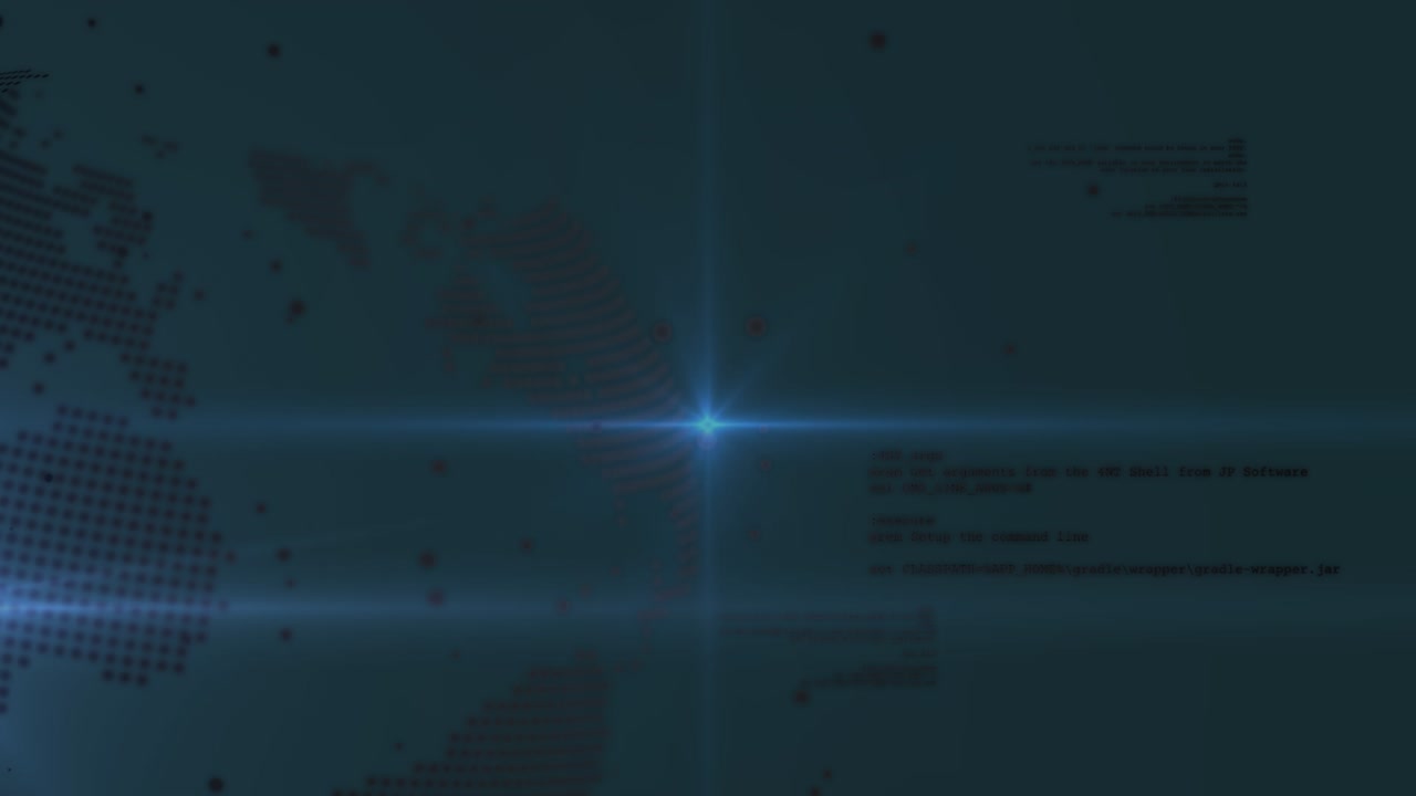 Animation of light over globe and data processing in navy space