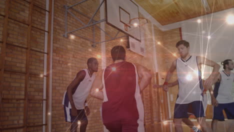 animation of network of connections over basketball match in gym