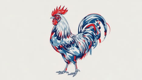 stylized rooster illustration in red, white, and blue