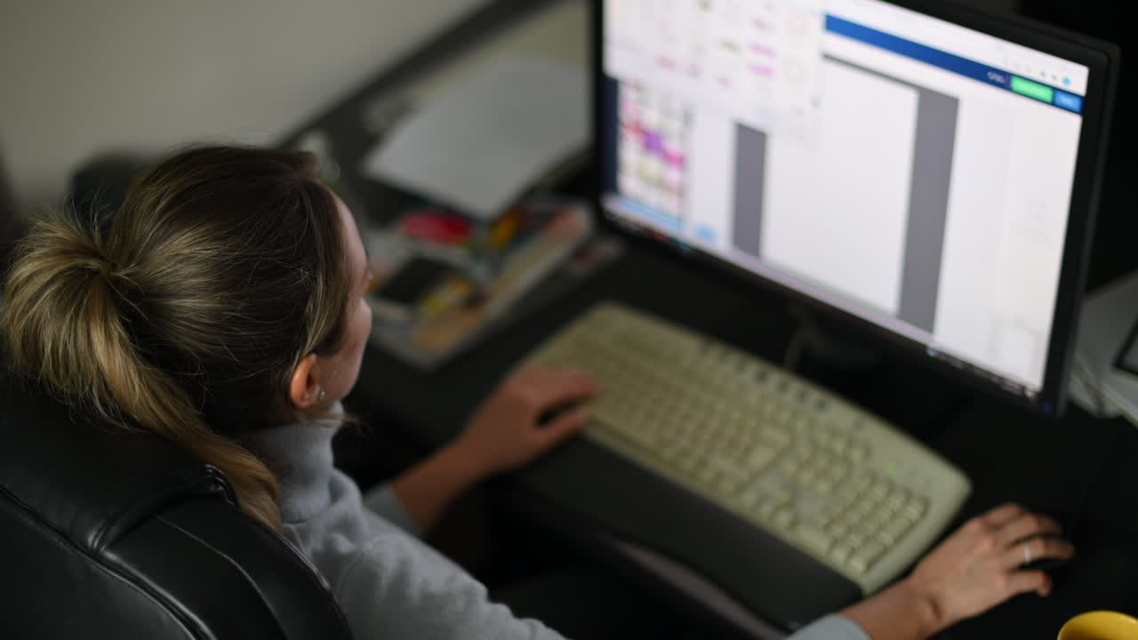 Woman designer working on stationary computer at the office