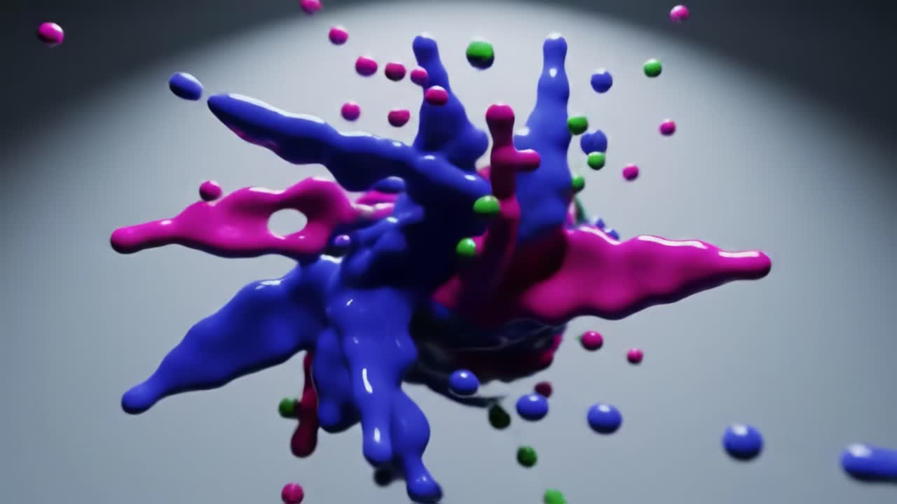 A Stunning Display of Vibrant Paint Splashes Frozen in Time, Showcasing the Dynamic Interaction of Colorful Liquid Elements in a Captivating Artistic Formation