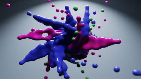 a stunning display of vibrant paint splashes frozen in time, showcasing the dynamic interaction of colorful liquid elements in a captivating artistic formation