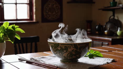 a steaming bowl of soup