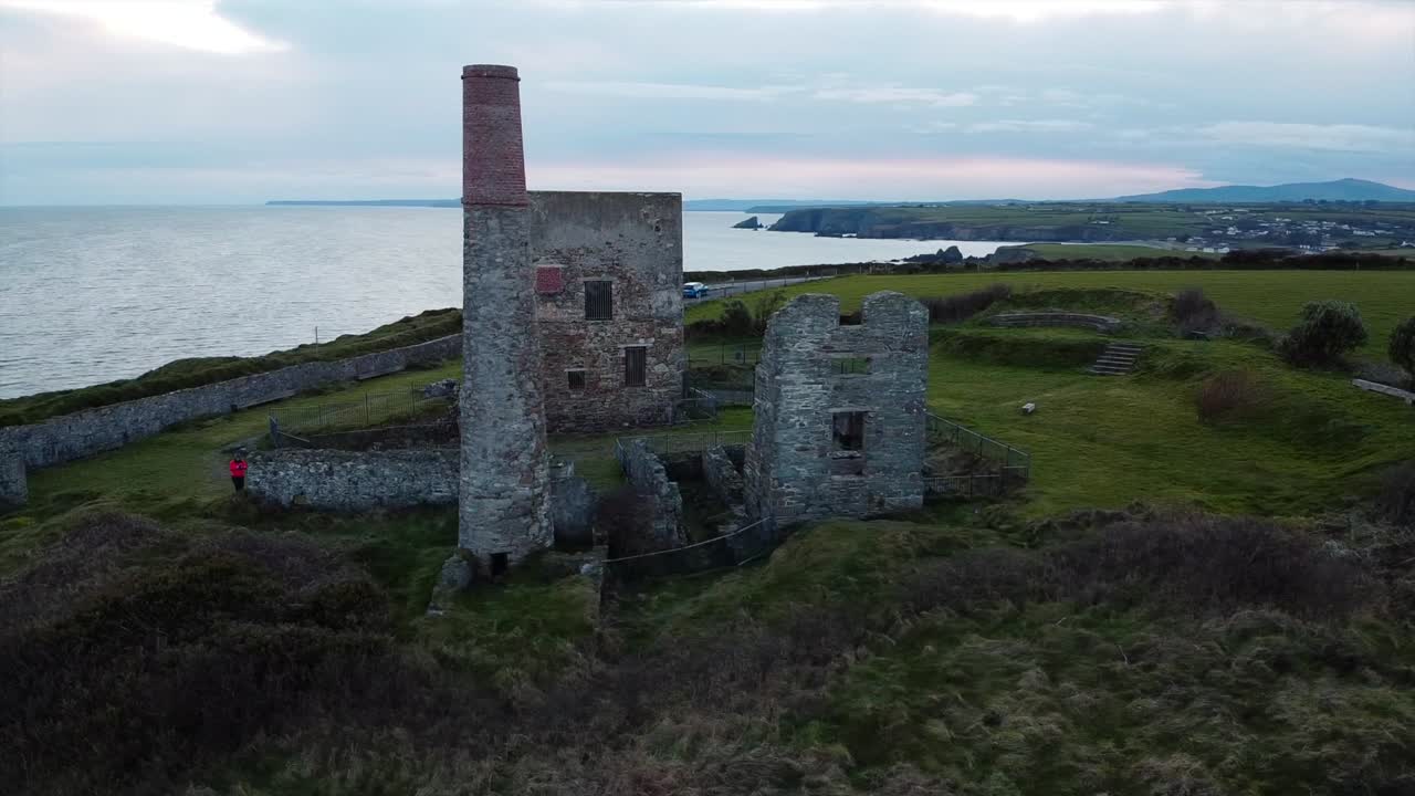 Aerial View of Ruins on a Cliffside Coastline